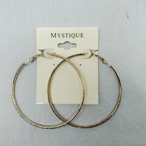 2 PAIRS OF MYSTIQUE GOLD SILVER HOOP EARRING - Picture 4 of 5